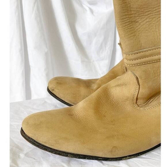 Women’s Western Horseshoe Nubuck Leather Riding Boots Tan Sz 9 Made in Mexico - Picture 4 of 13